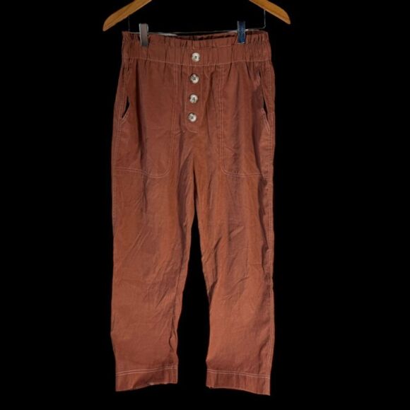 Calista Copper Paper Bag Waist Pull On Pants Sz L